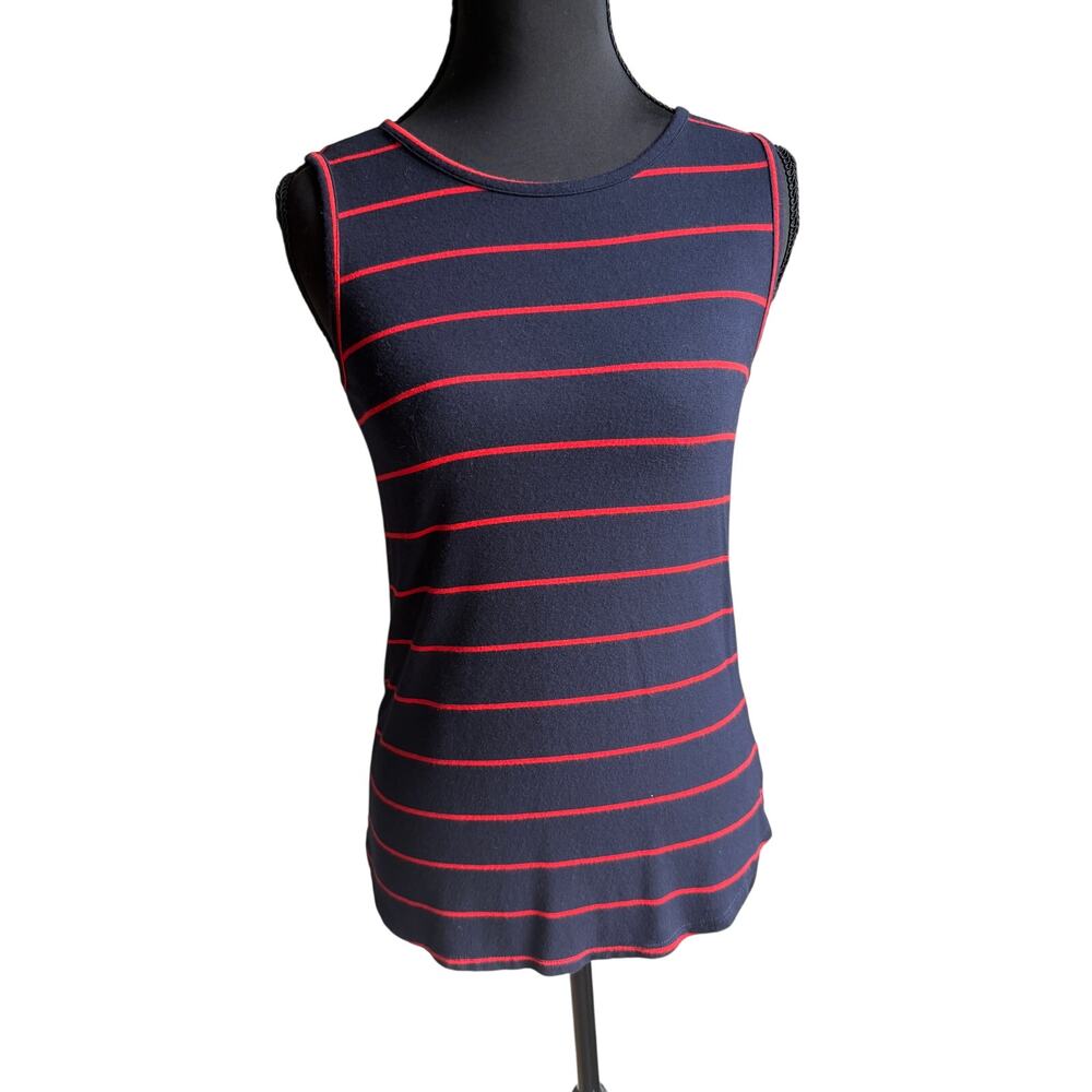 JNY Jones New York Navy Red Stripe Stretch Tank Top XS Nautical Coastal